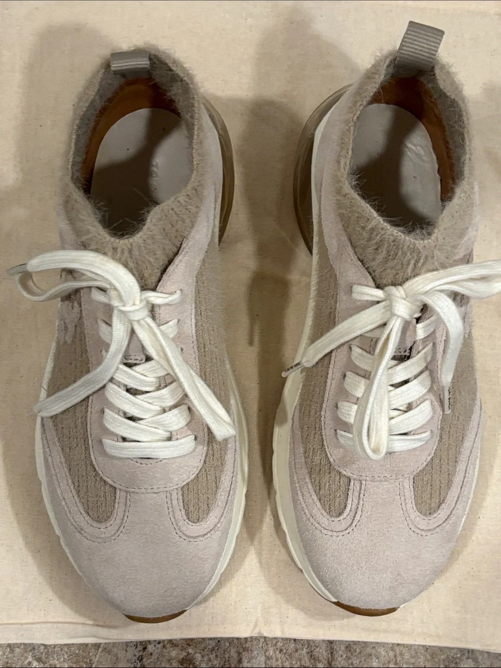 Tory Burch Women's Suede & Knit Platform Sneakers in Taupe